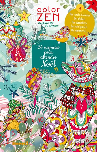 Color zen - Calendrier de l'Avent - 24 surprises pour attendre Noël - 24 surprises pour attendre Noël - Calendrier de l'Avent avec décorations, coloriages et stickers - dès 7 ans - Hemma